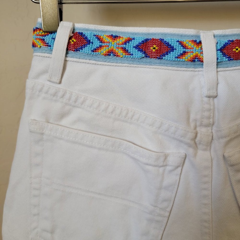 Vintage Guess Beaded Belt White Denim Jean Shorts - Picture 8 of 16
